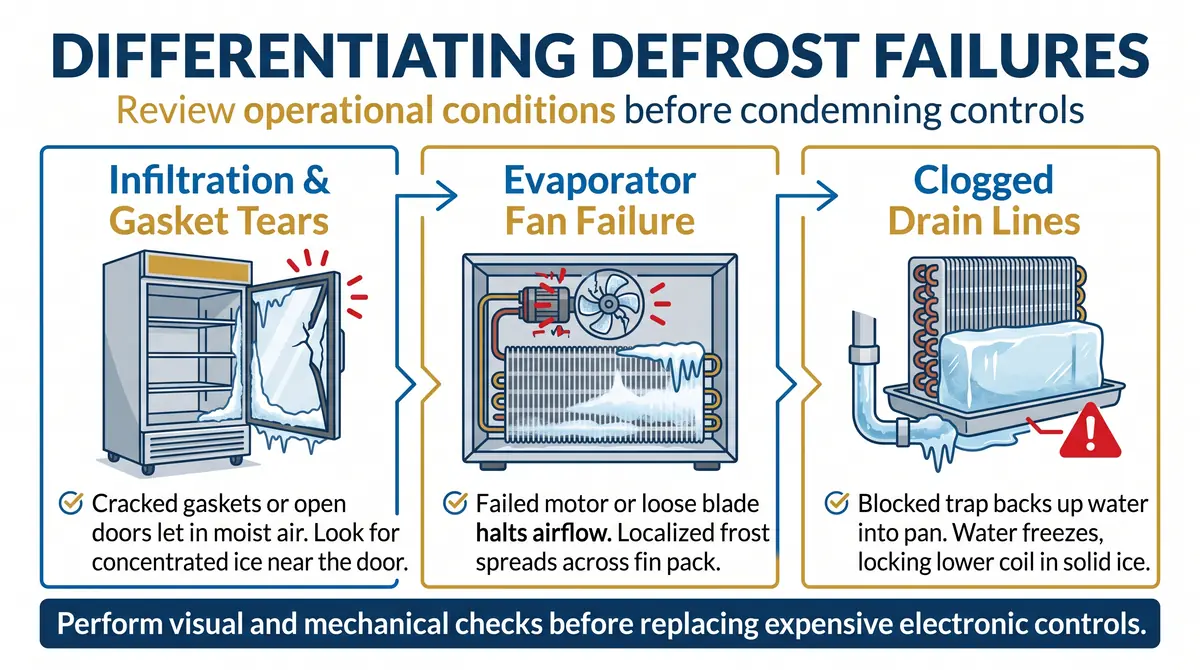 Walk-in cooler and freezer defrost diagnostic infographic Walk-in cooler and freezer defrost diagnostic infographic
